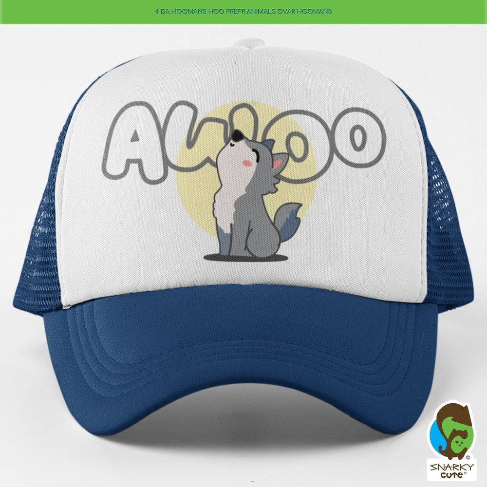 Awoo Wolf Dog Howl Foam Trucker Snapback Cap 2-COLOR NAVY WHITE